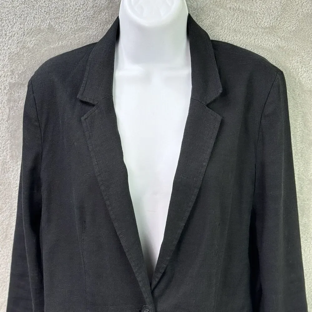 J. Jill Linen Blend Black Blazer Women's PS One Button Relaxed Stretch Pockets